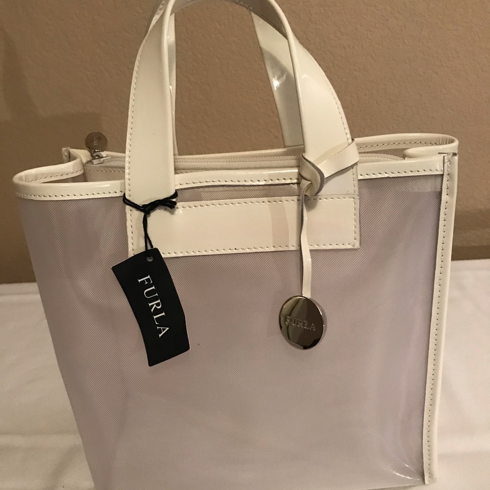 Furla Vintage White Patent Leather Mesh Handbag